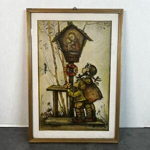 Vintage Hummel Wayside Devotion Framed Art Print Religious Children Gold Frame
